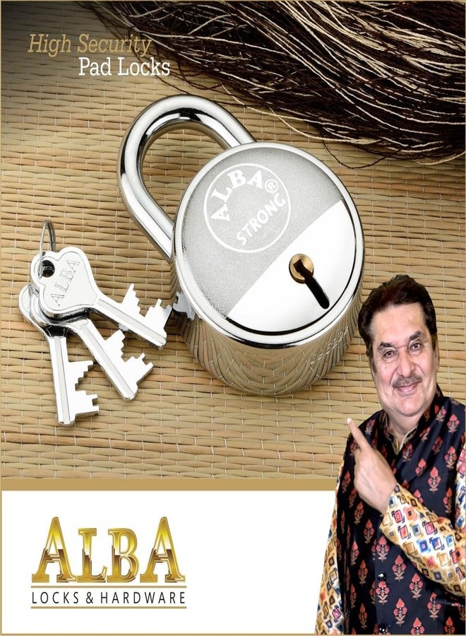 ألبا قفل ألبا سترونج بريميوم مطلي بالكروم 50 مم مع 3 مفاتيح مصقولة | قفل أمان شديد التحمل مقاوم للصدأ للاستخدام المنزلي والمكتبي والتجاري (عبوة من قطعة واحدة) - Image 4